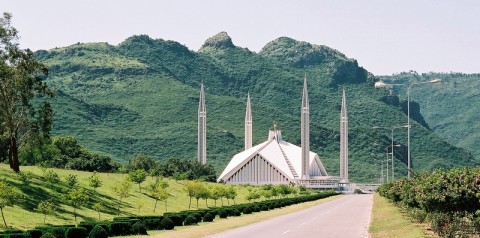 The Margalla Hills in the backdrop of Faisal Mosque