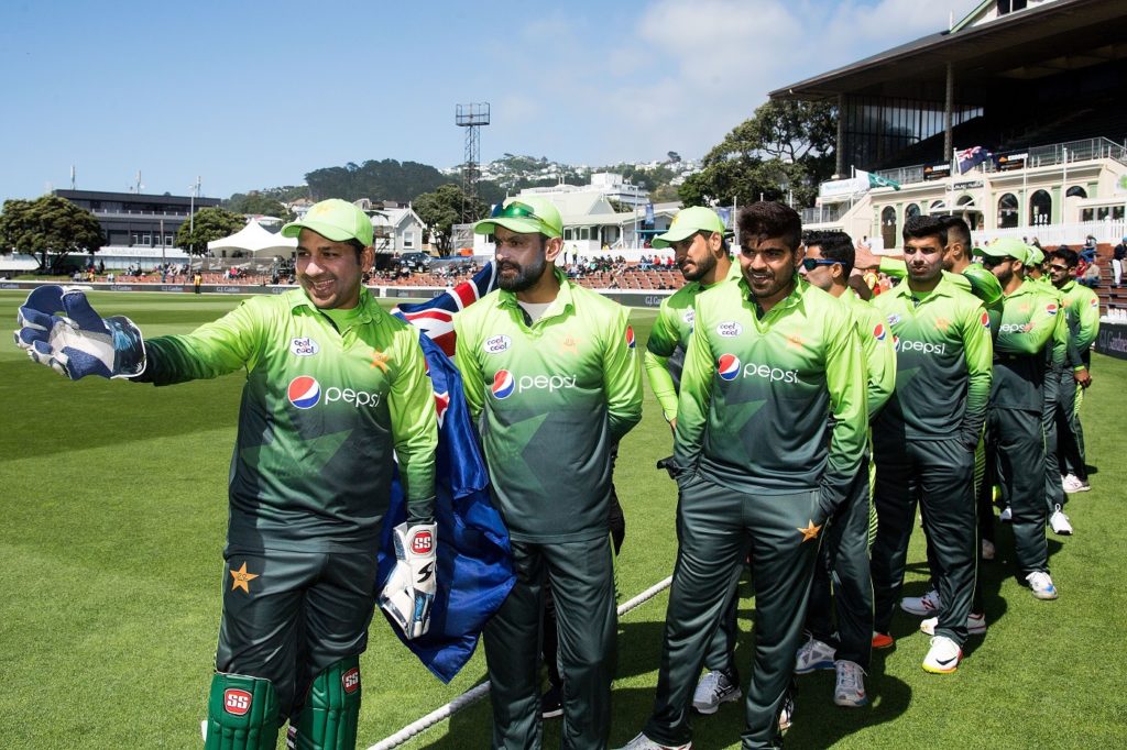 Pakistan's Sarfraz Ahmed leas the team onto the field for the national anthems during the first one day international cricket match between New Zealand and the Pakistan at the Basin Reserve in Wellington on January 6, 2018 Image Source: MARTY MELVILLE/AFP/Getty Images, Babar Azam COVID 19 Protocols New Zealand