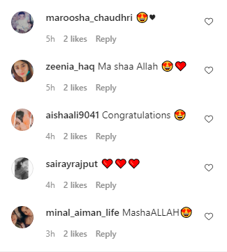 Screenshot comments on Minal Khan post
