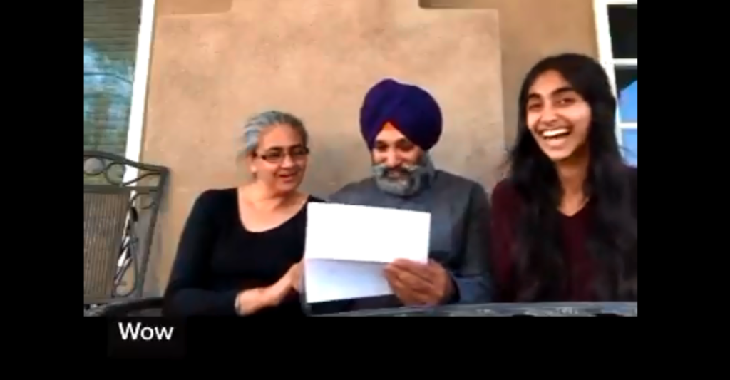 indian parents reaction to their daughter's acceptance letter