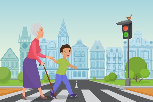 helping elderly cross street