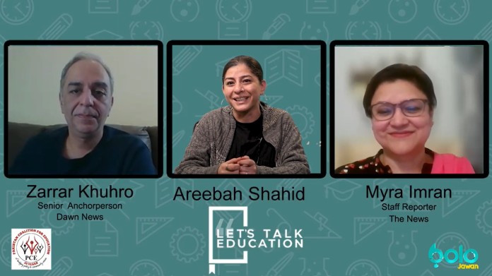 Zarrar Khuhro (L), Senior Anchorperson at Dawn News and Myra Imran (R), reporter at The News International join Let's Talk Education S03E10.